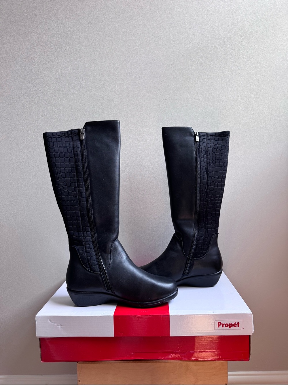 Propet Black Knee-High Stretch Panel Boots